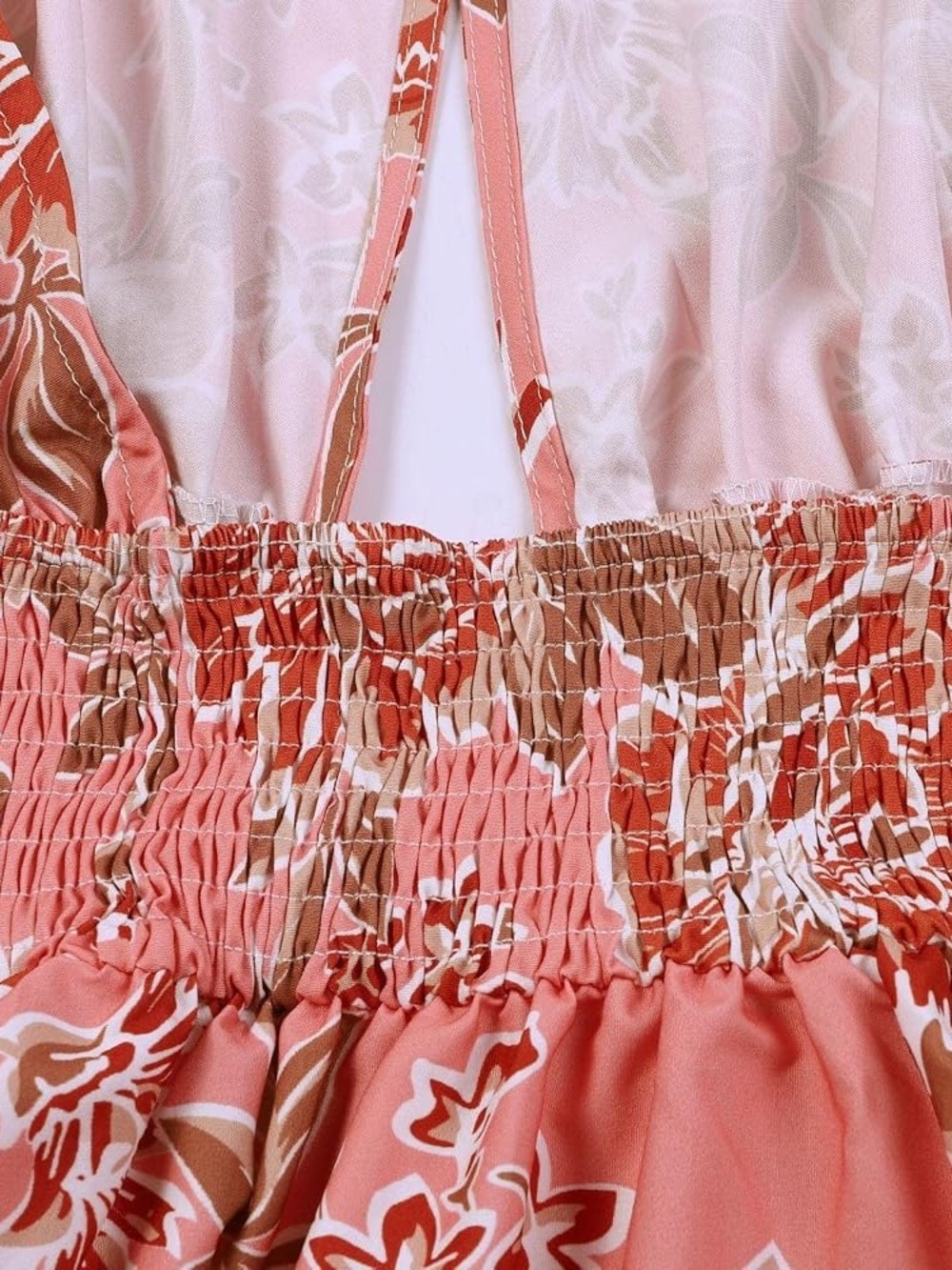 Smocked Halter Maxi Dress in Coral Pink Floral Size Medium - Picture 4 of 10